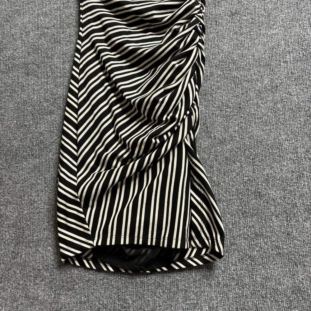 By Anthropologie Sleeveless Mock-Neck Rib Knit Bodycon Dress Black White XXS NWT